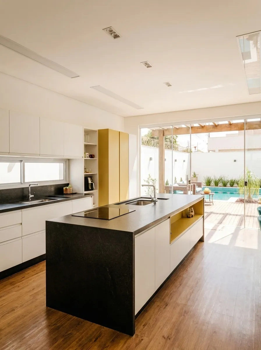 Fully equipped open-plan kitchen a few steps from the pool